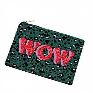 Beaded Cosmetic <b>Bag</b> With I Love Tennis Design Zipper Closure Fashion Portable Small Case - Product Image 4