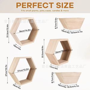 Solid Wood Wall <b>Shelf</b> Hexagon Shape Durable Storage <b>Rack</b> For Home Living Room Mounted Organizer - Product Image 4