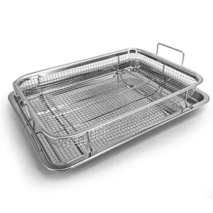 Rectangle de cuisine domestique en gros 15*12 pouces panier de friteuse à air en acier inoxydable pour four