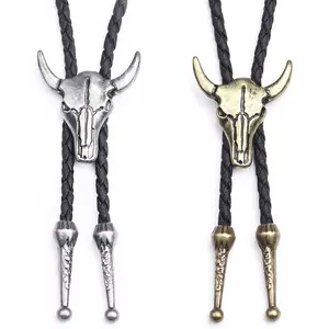 Fashion Mens Leather Cow Head Bolo Tie Necklace Jewelry Retro Western Cowboy Mens Gifts Necktie Men Accessories