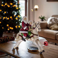 Décoration de Noël Père Noël et Cheval à Bascule, Ornement de Table en Résine, Figurine Festive et Jouet pour la Décoration Intérieure