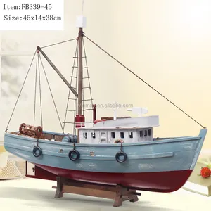 fishing boat model, 45x14x38cm, wooden fish ship model, antique gray old finish with scratch, hot sell item