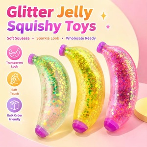 Jouets Squishy en forme de banane à paillettes, transparents, en gelée souple, anti-stress, nouveauté pour cadeaux, vente en gros - Product Image 1