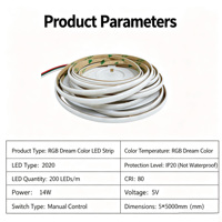 Tira de Luz LED RGB WS2812B Direccionable, Ultrafina de 5mm, Alimentada por USB, para PC Gaming, 5m, DC5V 12V