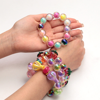 Bracelet élastique en acrylique avec perles colorées de 16 mm, motifs géométriques, ampoule et fraise, idéal pour les filles