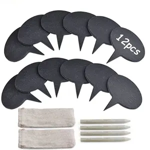 12pcs Slate Stone Cheese Labels for Charcuterie Board with 4 Chalks, 2 Storage Bags (18 Piece Set)