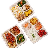 Assiette compartimentée jetable biodégradable de qualité alimentaire en bagasse, vaisselle écologique multi-compartiments pour fêtes, style tendance