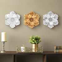 Décoration murale florale 3D en résine de style européen rétro, or/argent/blanc, lavable, pour mariage, décoration intérieure, salon