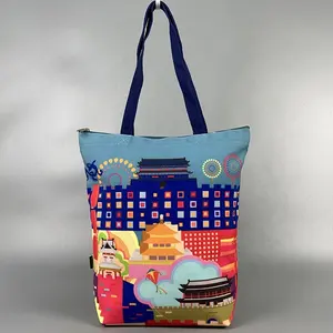 Digitale Print Groen Tote Bag Katoenen Canvas Met Rits Custom Printing Afrikaanse Tote Bag Organizer Pluche Mode Duffel Tote Tas