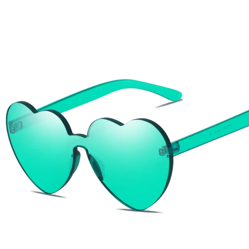 Love Heart Shape Sunglasses Women Rimless Frame One- piece Tint Clear Lens Colorful Sun Glasses