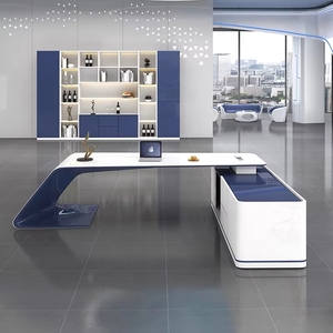 Muebles de Oficina Modernos y Lujosos para Jefes, Escritorio Ejecutivo de Madera Personalizado con Acabado Blanco Brillante, Mesa para Computadora para Directores - Product Image 3