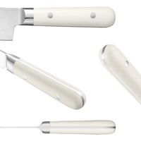 Ensemble de 7 couteaux de chef en acier inoxydable avec lame droite, couteau Santoku, couteau à trancher, couteau utilitaire, couteau à fruits et ciseaux avec bloc de rangement
