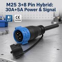 Hybrid Wasserdichter Steckverbinder M25 3+8 Pin 30A+5A 300V+60V Push-Lock IP67 für Runde Strom- und Signalstecker für BMS OEM