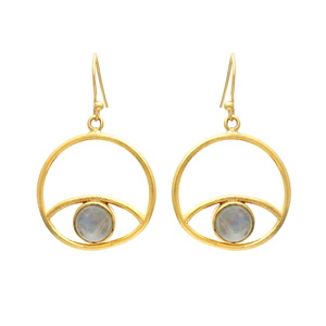 Nouvelles boucles d'oreilles EvilEye en pierre de lune arc-en-ciel plaquées or pour femmes - Product Image 1