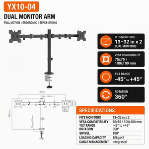 Factory Direct Sale Single Dual <strong>Triple</strong> <strong>Monitor</strong> Stand Wall Desk Vertical Computer VESA <strong>Monitor</strong> <strong>Arm</strong> for 1 2 3 4 <strong>Monitors</strong> - Product Image 6