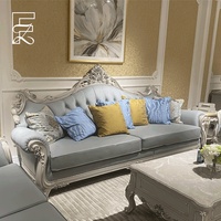 Ensemble de canapés de luxe français en bois massif, cuir pleine fleur, sculpté à la main, capitonné, table basse, table d'appoint, pour villa, salon, hôtel