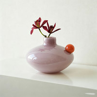 Vase en verre rond de style pastel avec accent de boule orange, vase décoratif pour fleurs, décoration d'intérieur, centre de table, étagère de salon