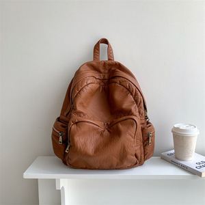 Wholesale Simple Multiple Pockets Women's <b>Backpacks</b> Laptop Bag Travel Sports Waterproof Zipper PU Leather <b>Backpacks</b> for Girl - Product Image 2