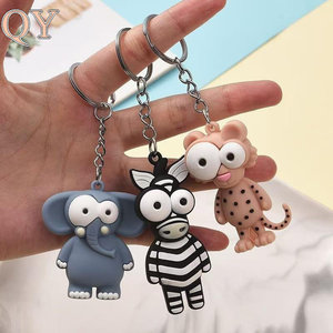 QY Cute Animal Keychain Big Eye Monkey Giraffe <b>Elephant</b> Cartoon PVC Rubber Key Ring Bag Charm <b>Gift</b> for Kids - Product Image 1