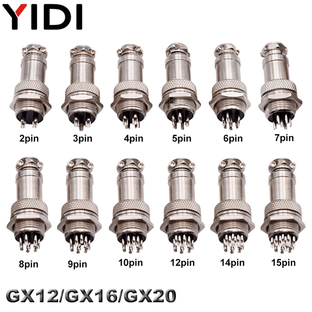 GX12 GX16 GX20 Metal Aviation Socket 2 3 4 5 6 7 8 9 10 12 14 15 Pins Circular Cable Panel Mount Wire Male Female Plug Connector