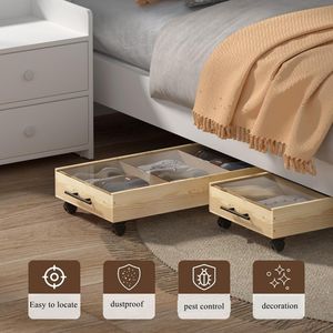 Paquete de 2 cajones de almacenamiento de <span class=keywords><strong>cama</strong></span> de madera maciza, manijas de tapas, armario debajo de la <span class=keywords><strong>cama</strong></span> dividido, organizador de cajas de madera, <span class=keywords><strong>cama</strong></span> apta para ropa - Product Image 4