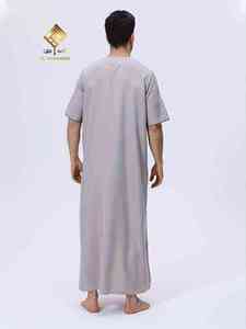 Qamis en coton pour homme, col montant, manches courtes, longueur cheville, couleur unie, coupe ample, robe de prière modeste, toutes saisons - Product Image 3