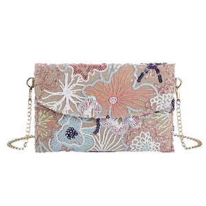 Women Floral Sequins Embroidery Envelope Clutch Purse Detachable Metal Chain Evening Bag for Wedding Family Reunion - Product Image 3