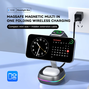 Station de charge sans fil magnétique 4 en 1, <span class=keywords><strong>chargeur</strong></span> rapide pliable et réglable avec lumière RVB, pour téléphone portable, montre connectée, écouteurs - Product Image 5