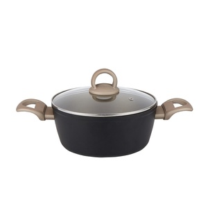 Casserole en alliage d'aluminium forgé de <span class=keywords><strong>24</strong></span> <span class=keywords><strong>cm</strong></span>, revêtement en <span class=keywords><strong>pierre</strong></span> de marbre noir antiadhésif avec couvercle en verre normal - Product Image 6