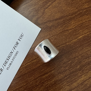 Anillo de ágata ovalada con diseño de nicho coreano de plata de ley S925 estilo Blogger anillo Simple mate Ajuste de incrustaciones informal al por mayor - Product Image 2