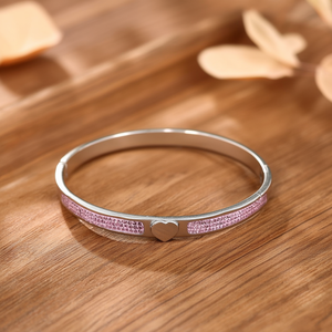 Fashion Charm <b>Bracelet</b> 316L Stainless Steel PVD Gold Plating Pink <b>Crystal</b> Heart Design - Product Image 3