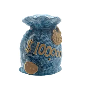 OEM Dollar Money Bag Bank Blue and Gold Ceramic Money Boxes Vintage Custom Children Saving Money Box Bank