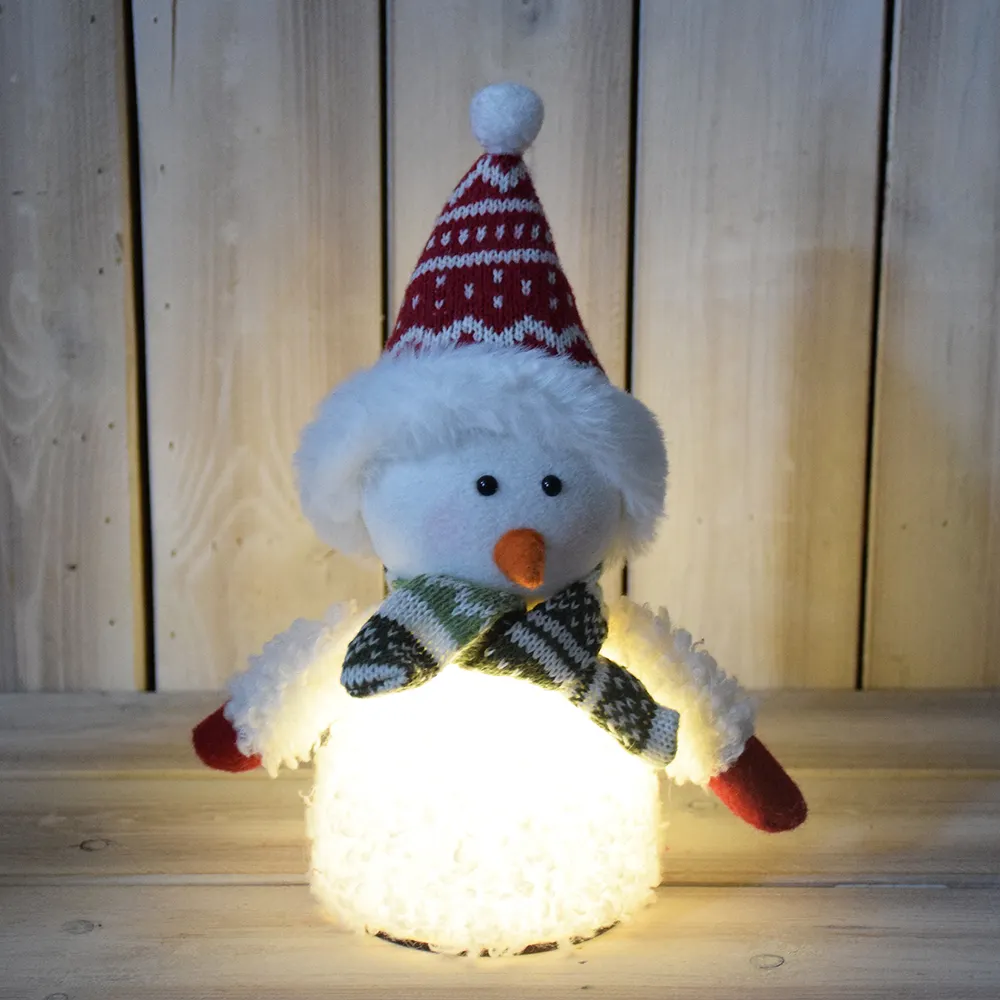 2023 Xmas Lighted LED Glow Christmas Indoor Ornament Light Up Plush Mini Christmas Snowman Decor