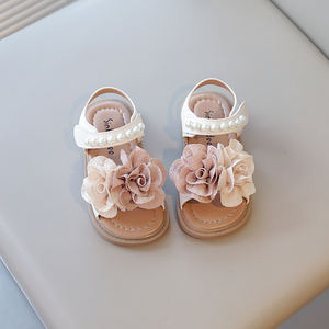 קיץ סנדלי ילדים אלגנטיים אלגנטיים ונוחים לילדות ללא החלקה רך עדין פרחי פנינה סנדלי נסיכות מתוקים לילדים - Product Image 5