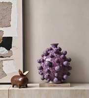 Vase en céramique artisanal 3D moderne de luxe, motif floral violet, pour décoration de table et d'intérieur