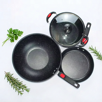 Ensemble de 3 ustensiles de cuisine antiadhésifs en pierre médicale pour la maison : Wok, marmite et poêle à frire
