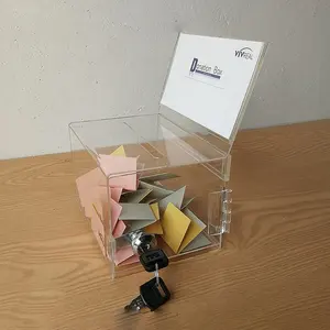 Su misura chiaro quadrato acrilico plexiglass elezioni urne con serratura per il voto di beneficenza suggerimento di raccolta
