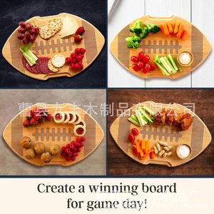 Jiufeng Bamboo Rugby Ball Shaped Wooden <b>Tray</b> With Lid For Party Serving Food <b>Storage</b> Handle Lacquered Finish - Product Image 2