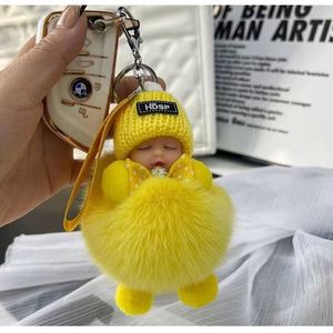 Cute Baby Doll Toy DropshipCute Sleeping Baby Doll <b>Key</b> <b>Chains</b> for Women Bag Toy <b>Key</b> Ring Fluffy Pom Pom Faux Fur Plush <b>Key</b> - Product Image 5