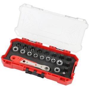 21-Piece Ratchet Wrench Set With Socket And Screwdriver Bits 1/4 In Hex Drive Plastic <b>Box</b> <b>Storage</b> Diy Tool Kit - Product Image 2