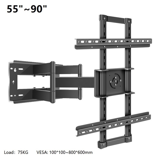 Full Motion TV Wall Mount HILLPORT Cold Rolled Steel 75KG Tilt Swivel Arm Stand Support 55''-90" Horizontal Vertical Screen VESA
