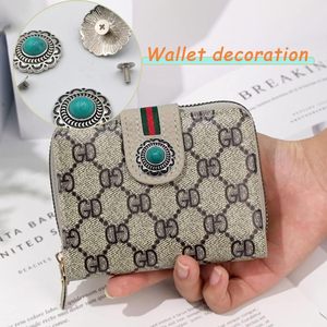 Pcs Turquoise <b>Buttons</b> Sunflower Decorative Buckles Round Conchos Screw Back <b>Buttons</b> For DIY Leather Accessories Green - Product Image 4