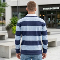 Polo de rugby rayé pour homme avec logo brodé personnalisé, manches longues, col contrastant, style vintage, tissu épais
