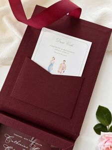 Boîte à invitations de mariage en lin bordeaux pour invitations 5x7, boîte à invitations en acrylique et papier, boîtes à souvenirs de mariage personnalisées - Product Image 4