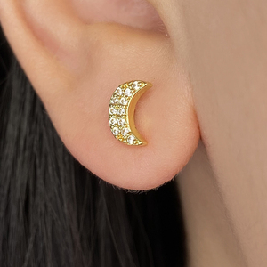 Pendientes Pequeños con Forma de Luna, Chapados en Oro de 18k, con Circonita Cúbica, Minimalistas, para Mujer, Venta al Por Mayor - Product Image 3