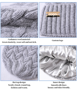 Jxwatcher Cáp Cashmere Dệt Kim Toque Bán Buôn Satin Lót Bên Trong Mùa Đông Mũ Mềm Phụ Nữ Còng Tùy Chỉnh Beanie Mũ Với Satin - Product Image 2