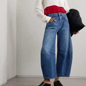 <span class=keywords><strong>Pantalon</strong></span> en denim coupe banane à jambe en jean bleu délavé OEM pour femmes - Product Image 3