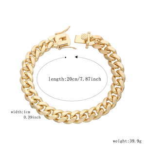 Parure <span class=keywords><strong>de</strong></span> bijoux en laiton plaqué or 14K, collier chaîne maille cubaine <span class=keywords><strong>Miami</strong></span> et bracelet à fermoir mousqueton, pour hommes et femmes, style Hip Hop, vente en gros - Product Image 5
