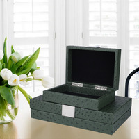 Vente chaude moderne de luxe vert foncé en cuir boîte à bijoux Simple élégant maison hôtel stockage décor étui boîte Caixa De Joias ensemble de 2