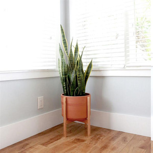 <span class=keywords><strong>Pot</strong></span> <span class=keywords><strong>de</strong></span> fleurs en céramique 3d gaufré, cylindre mat pour décoration <span class=keywords><strong>de</strong></span> maison/jardin, à l'intérieur et à l'extérieur, avec support en bois - Product Image 4